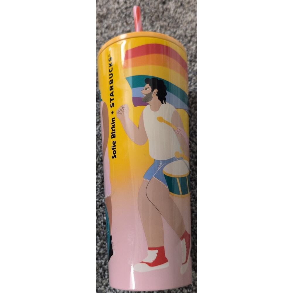 Starbucks Sofie Birkin 2024 Yellow Summer Graphic Cold Cup Tumbler Rare EUC - Picture 5 of 9